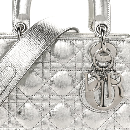 Christian Dior Metallic Grained Calfskin Cannage Small Lucky Badges My Lady Dior Silver 8 of 13
