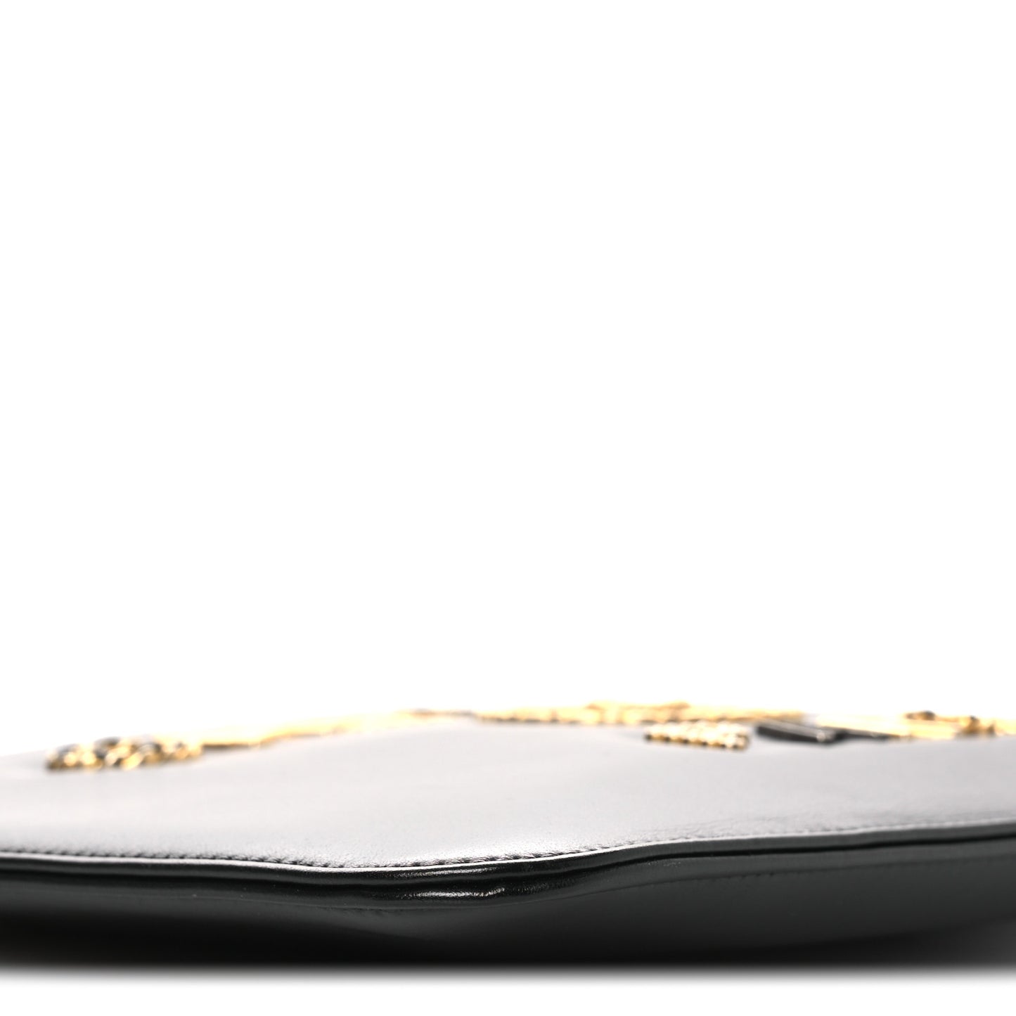 Shiny Calfskin Crystal Pearl Logo Cosmetic Case Black
