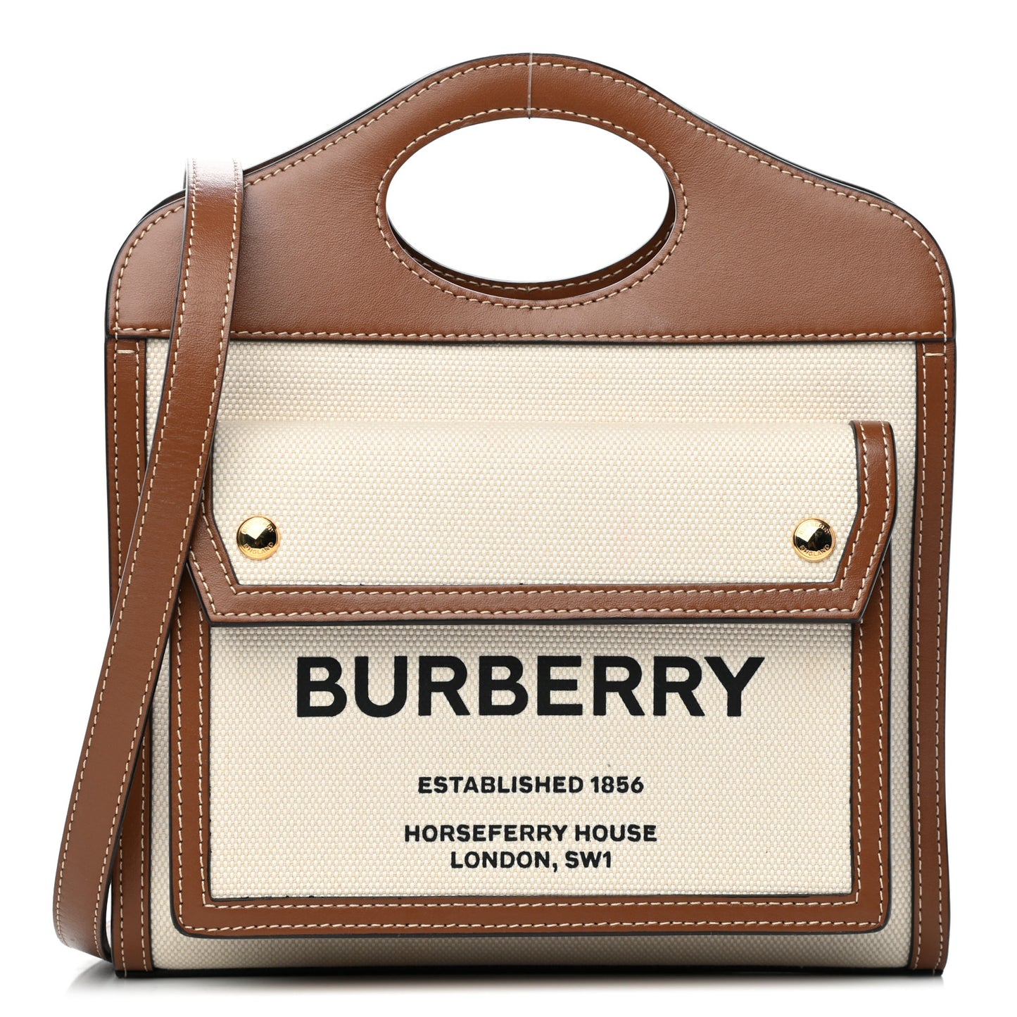Canvas Smooth Calfskin Two Tone Mini Pocket Bag Natural Malt Brown