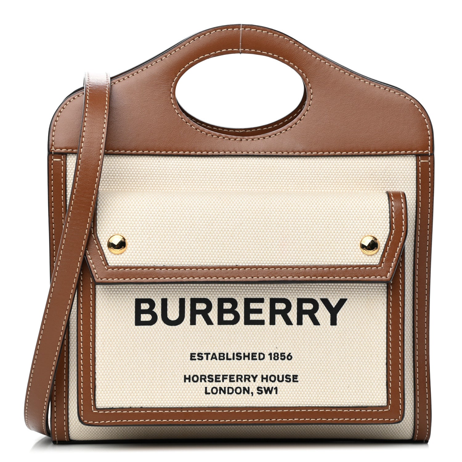 Burberry Canvas Smooth Calfskin Two Tone Mini Pocket Bag Natural Malt Brown 1 of 6