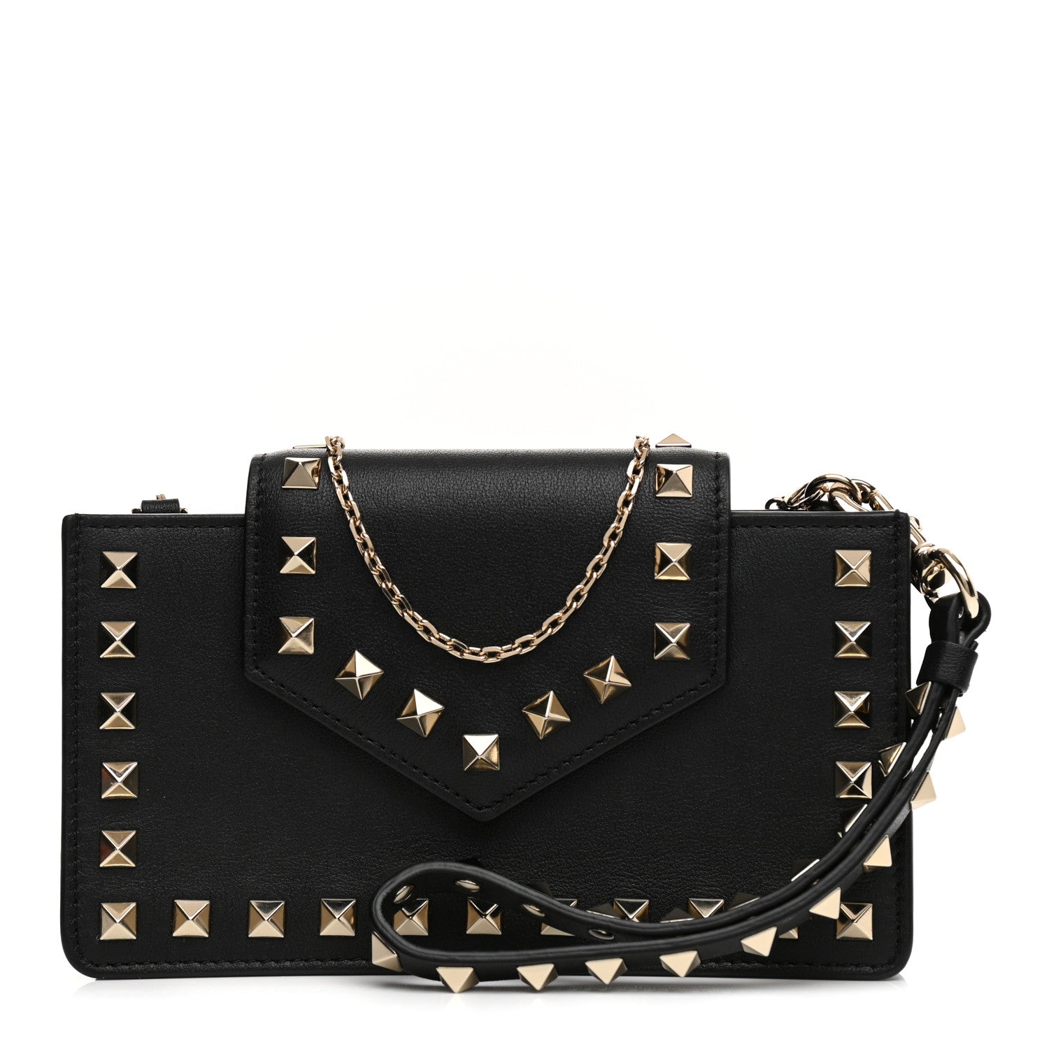 Valentino Garavani Calfskin Rockstud Phone Case With Chain Black 2 of 25