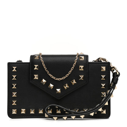 Valentino Garavani Calfskin Rockstud Phone Case With Chain Black 2 of 25