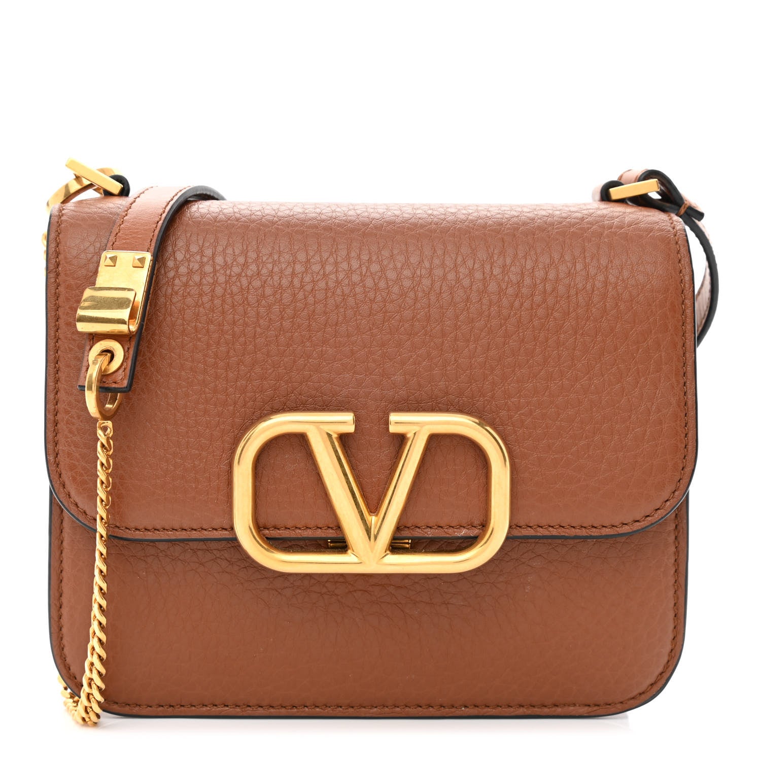 Valentino Garavani Grained Calfskin Small VSling Shoulder Bag Saddle Brown 1 of 10