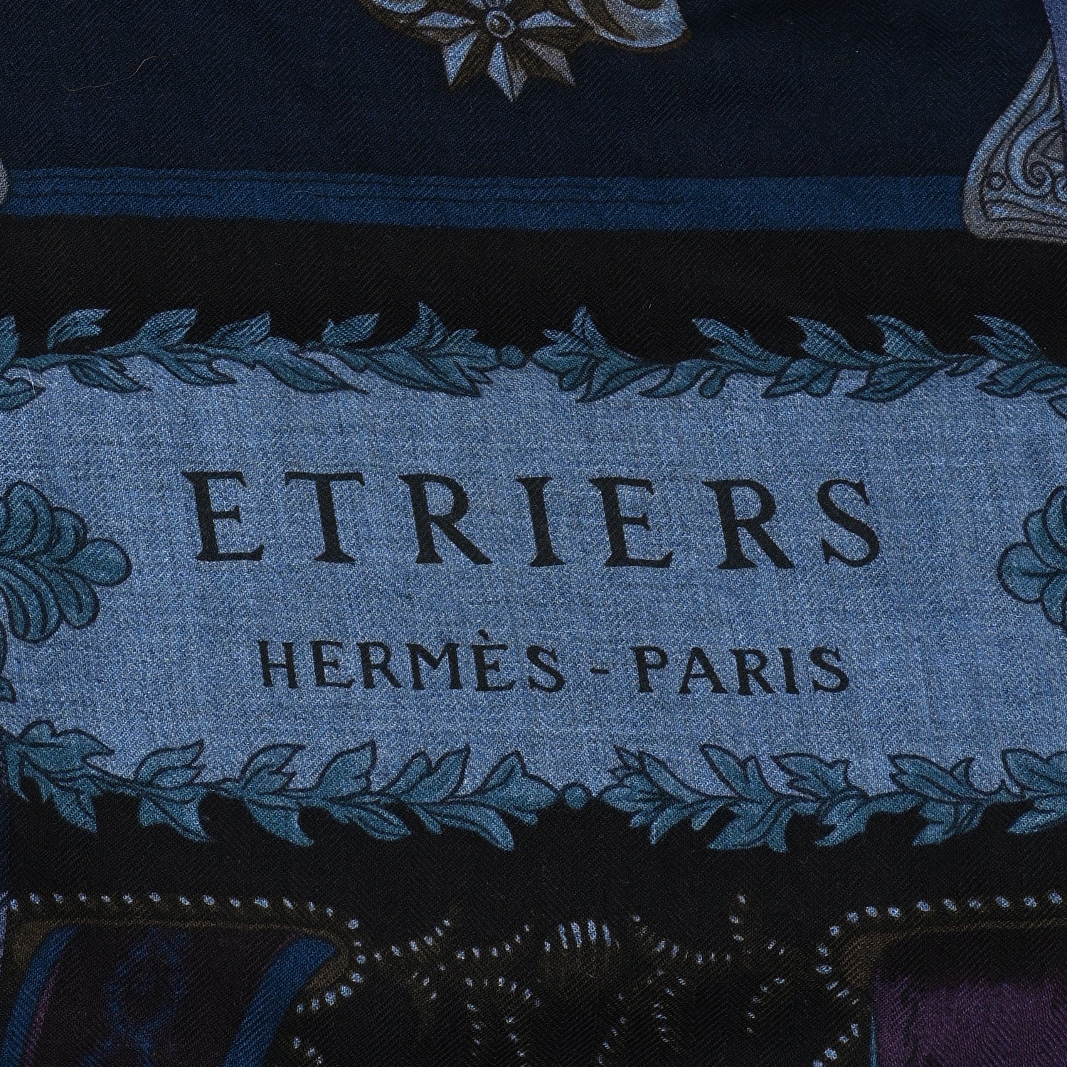 Hermes Cashmere Silk Cavalleria D'Etriers Shawl 140 Bleu Violet Parme 2 of 4