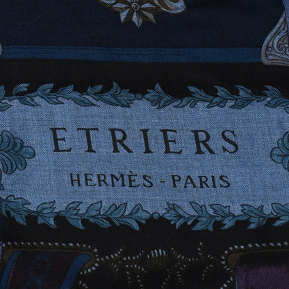 Hermes Cashmere Silk Cavalleria D'Etriers Shawl 140 Bleu Violet Parme 2 of 4