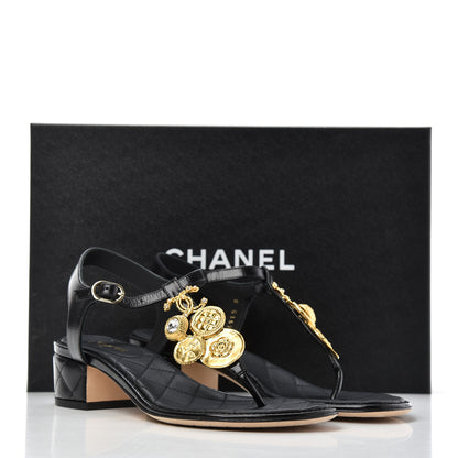 Chanel Calfskin Medallion CC Thong Sandals 38 Black 17 of 17
