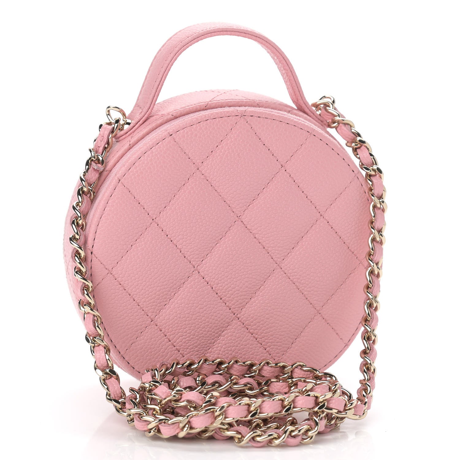Chanel Caviar Quilted Round Handle With Care Vanity With Chain Pink 3 of 10