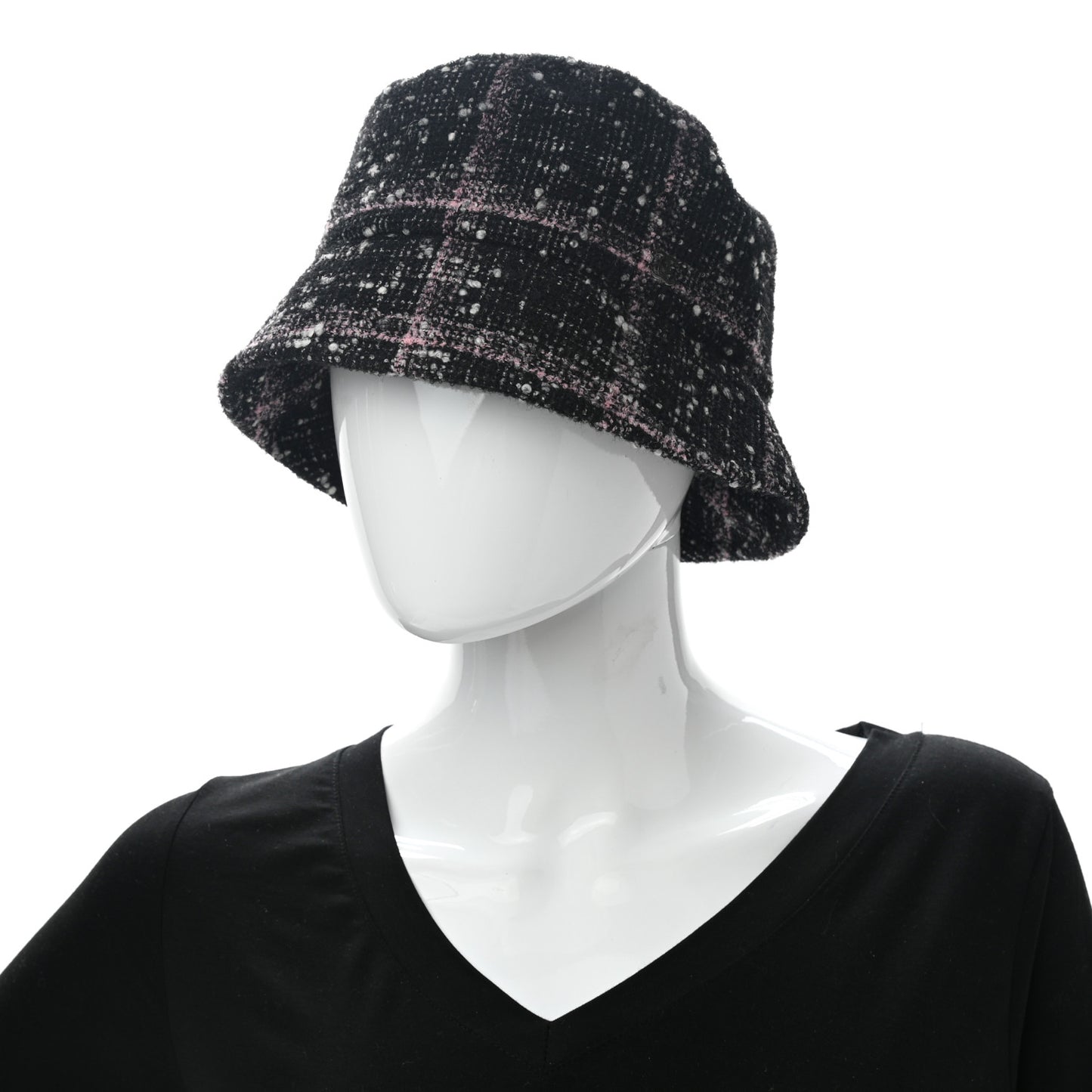 Tweed Bucket Hat M Black Pink