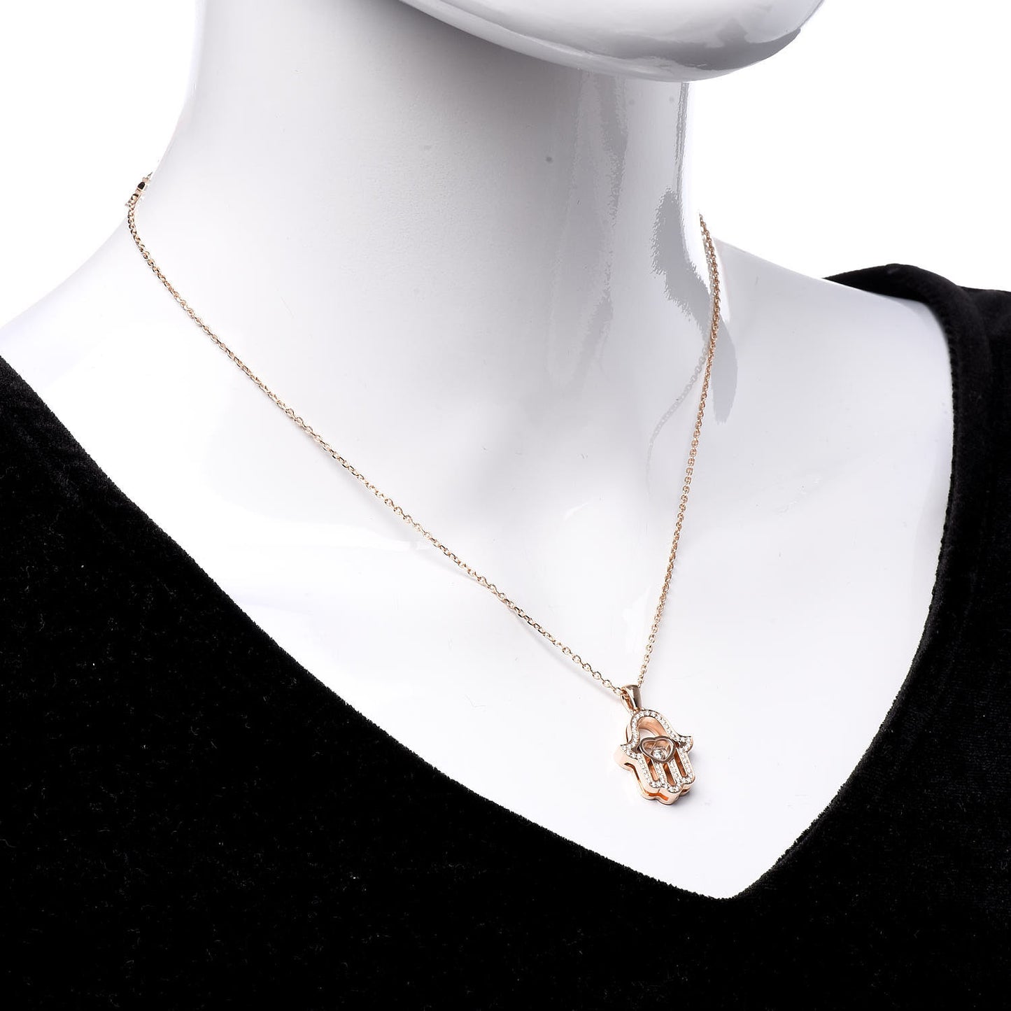 18K Rose Gold Diamond Happy Diamonds Hamsa Pendant Necklace
