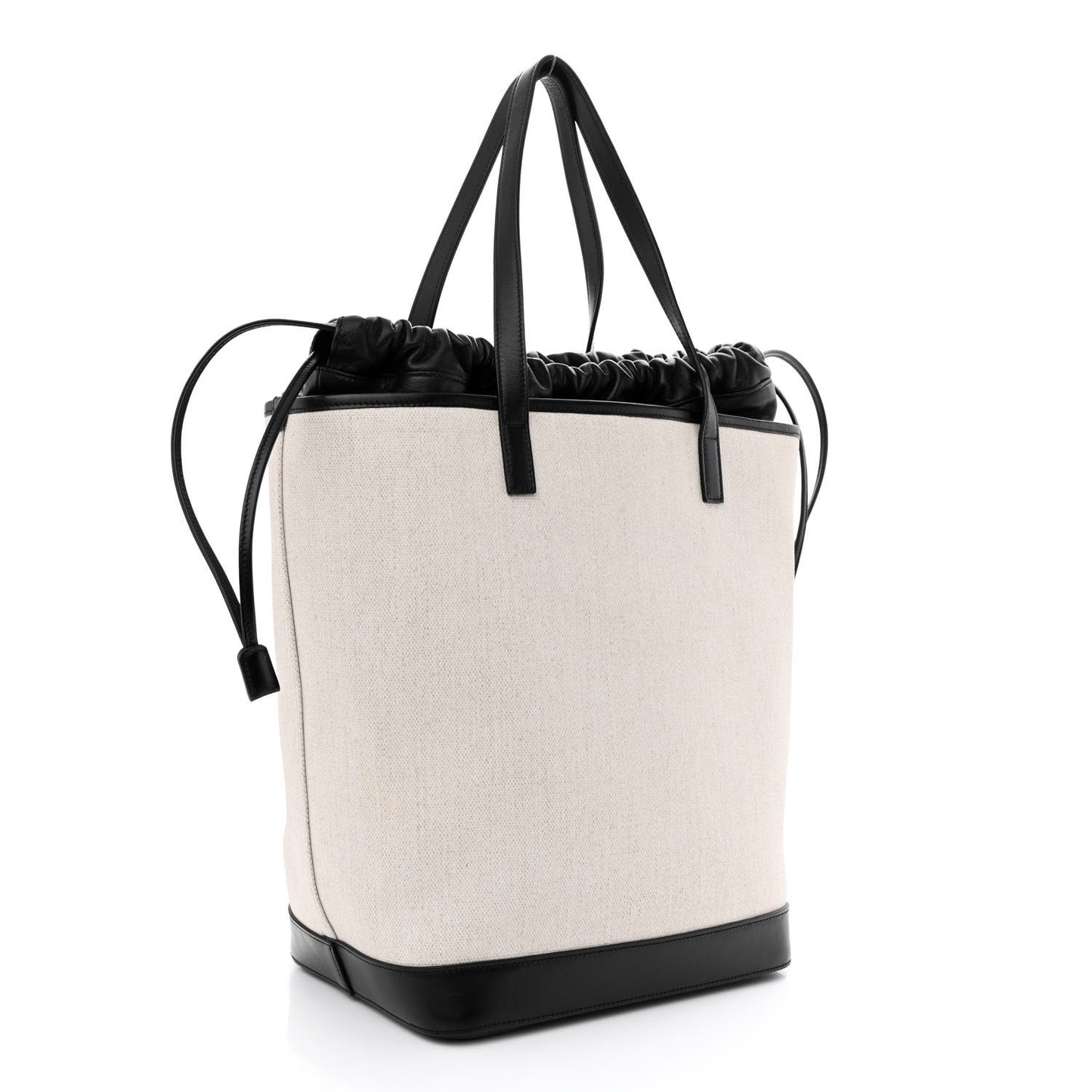 Canvas Calfskin Teddy Drawstring Shopping Tote White Black