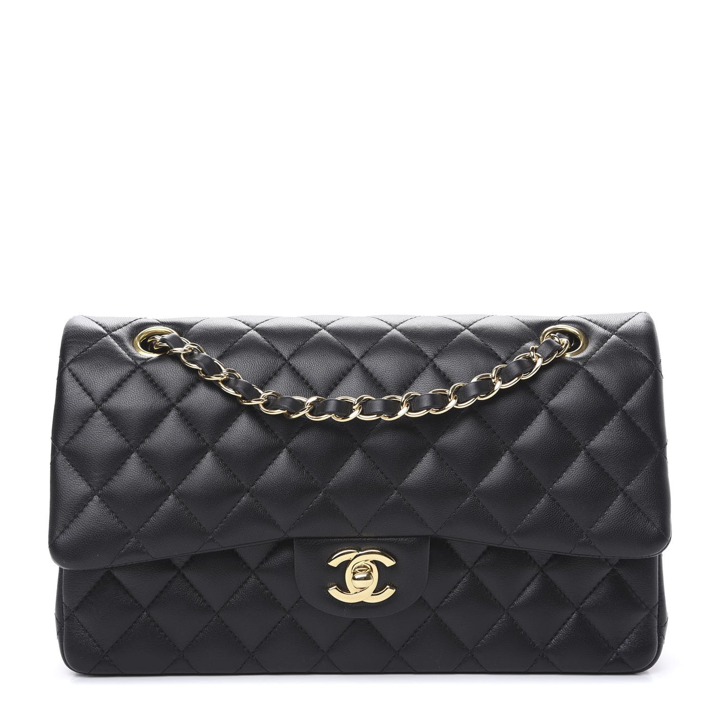 Lambskin Quilted Medium Double Flap Black