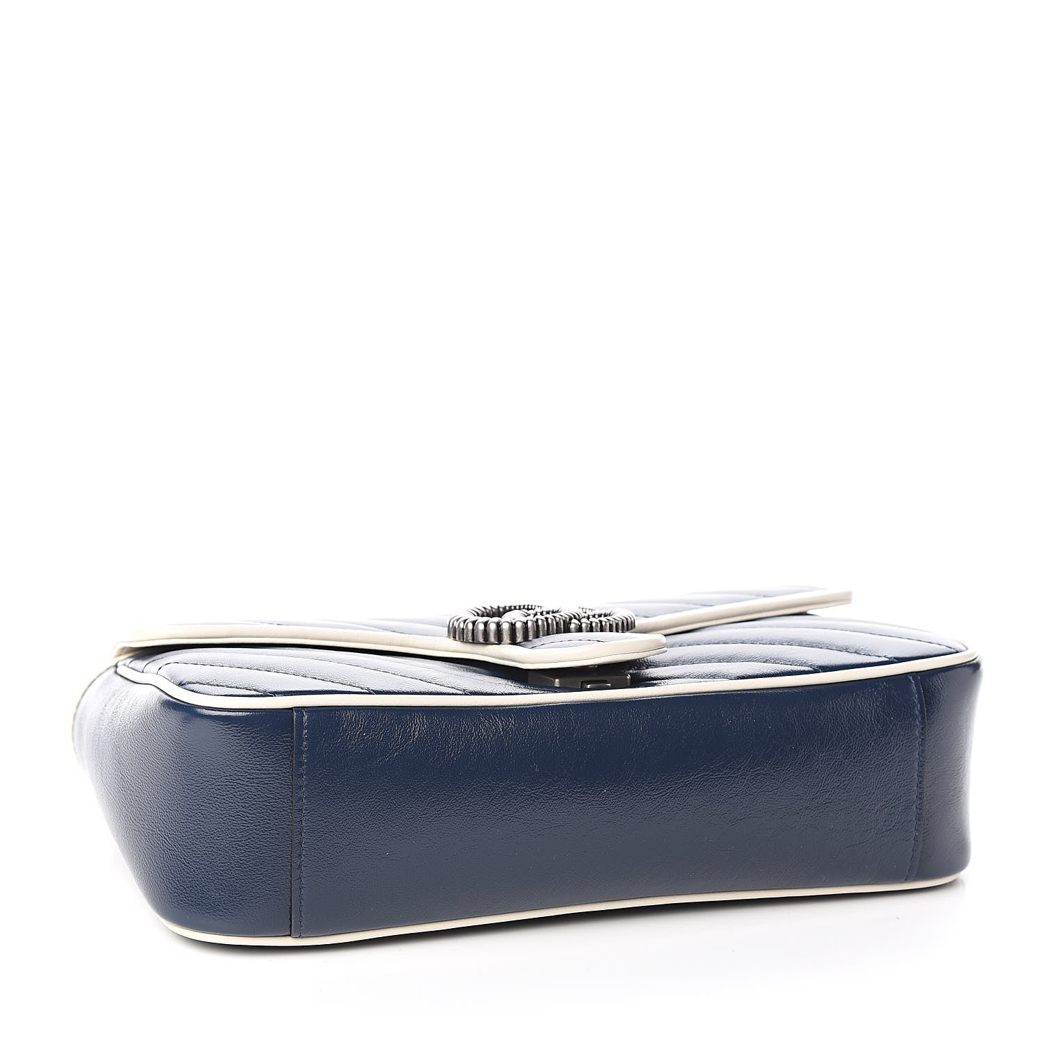 Gucci Vintage Effect Calfskin Matelasse Diagonal Small Torchon GG Marmont Shoulder Bag Blue Agata Mystic White 4 of 10