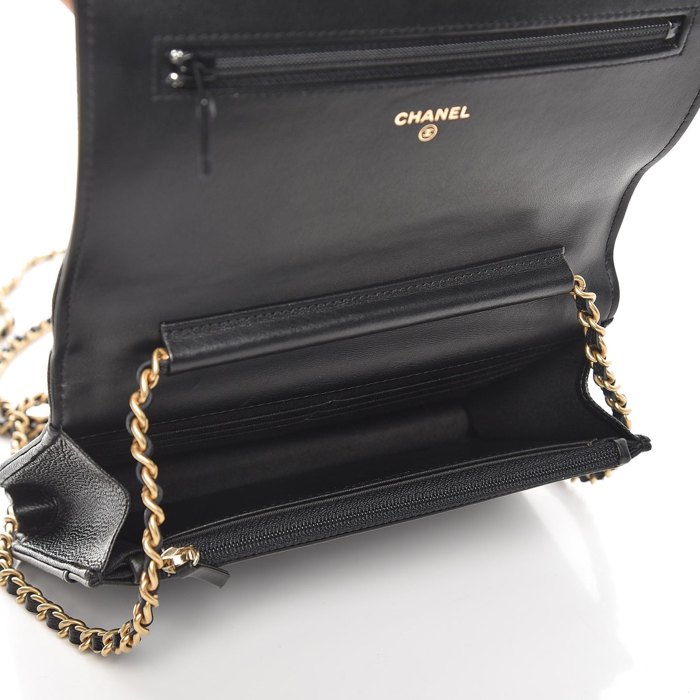 Caviar Chevron Quilted Boy Wallet On Chain WOC Black