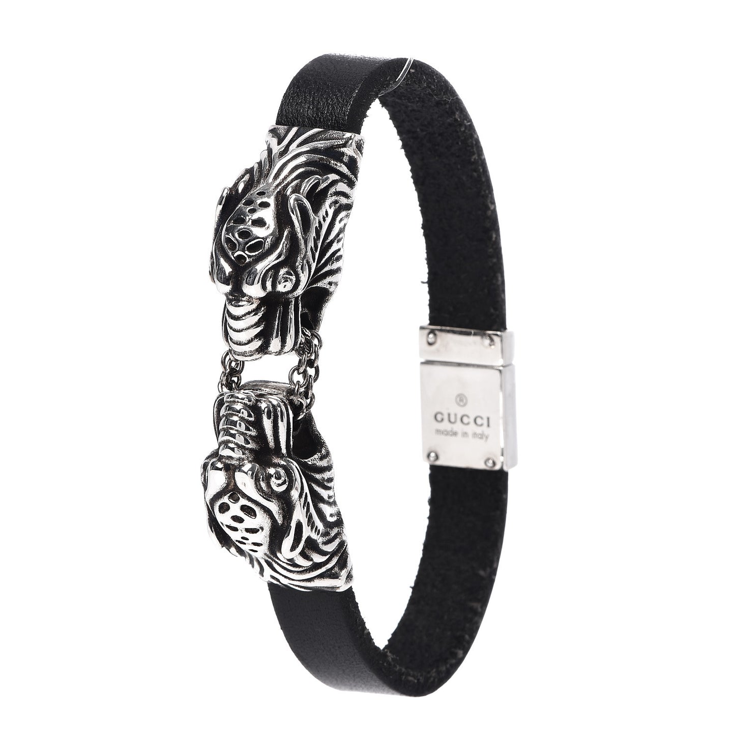 Sterling Silver Calfskin Tiger Head Bracelet