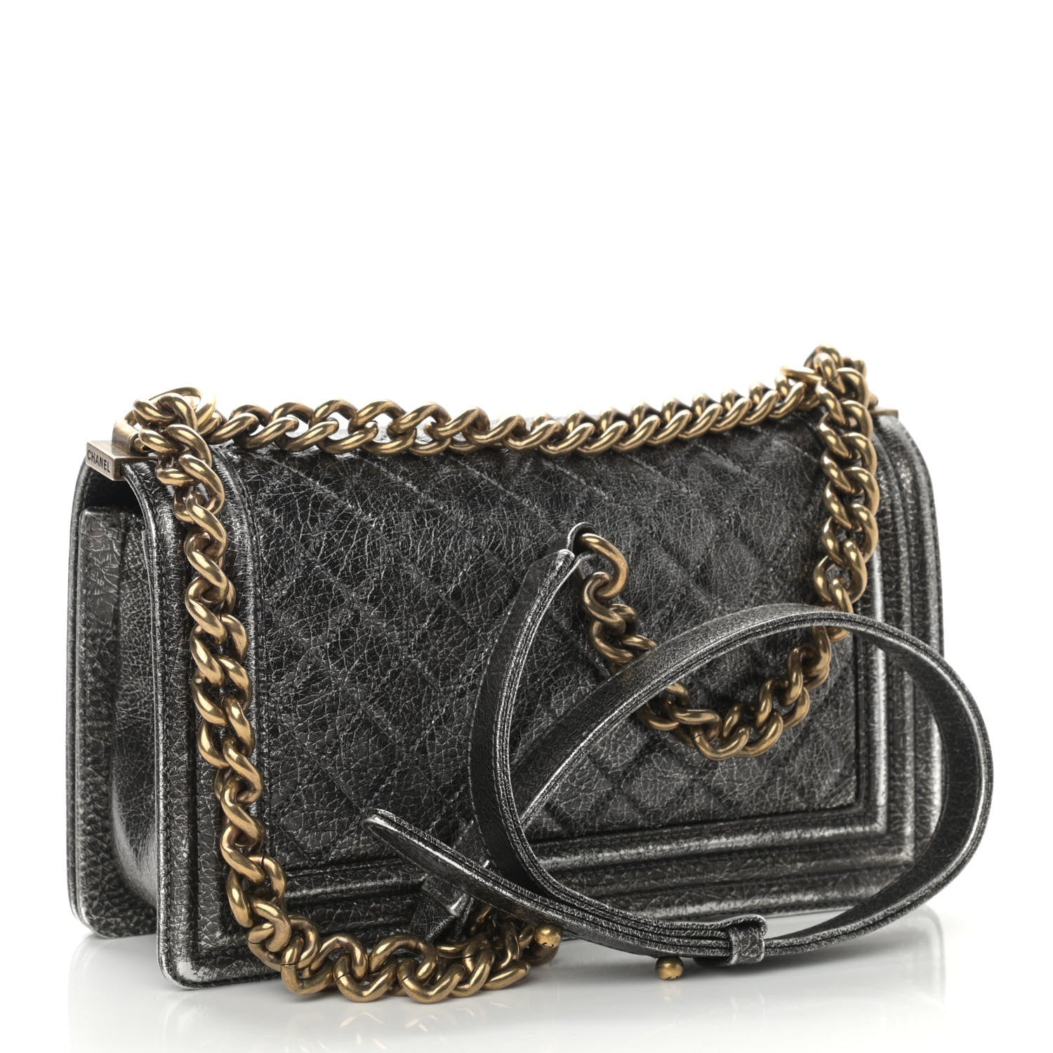 Chanel Cracked Metallic Calfskin Quilted Medium Boy Flap Dark Silver 3 of 11
