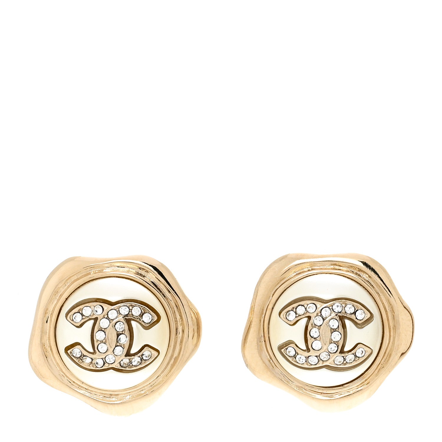 Chanel Metal Resin Crystal CC Earrings Gold 1 of 5