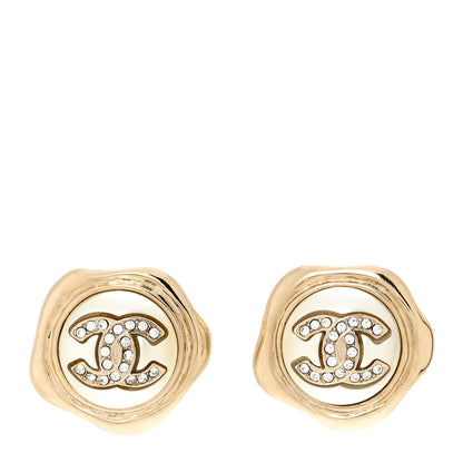 Chanel Metal Resin Crystal CC Earrings Gold 1 of 5