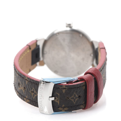 Louis Vuitton Stainless Steel Monogram 28mm Tambour Quartz Watch Brown 3 of 6