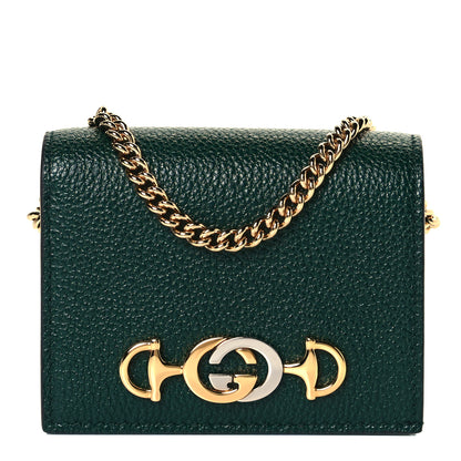 Gucci Grainy Calfskin Zumi Chain Card Case Wallet Vintage Green 1 of 8