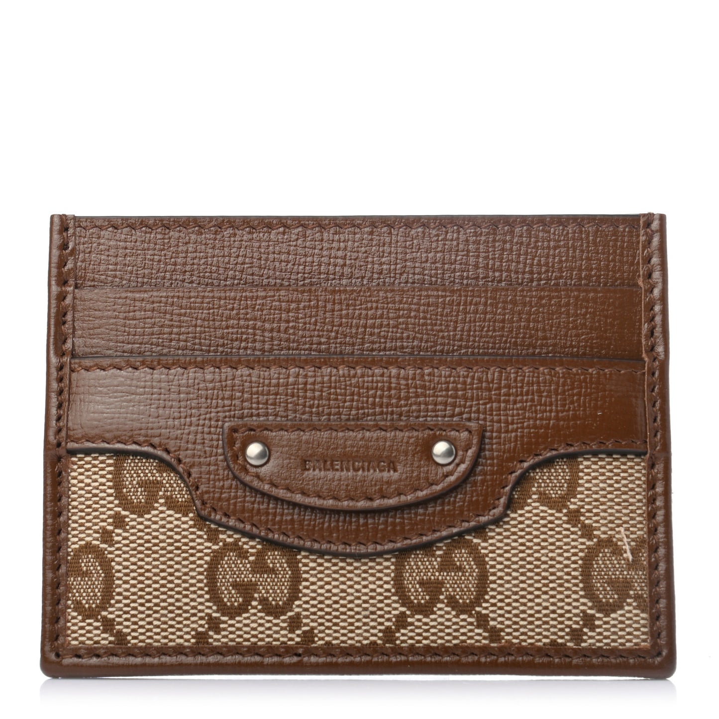 X GUCCI GG Monogram Azalea Calfskin Neo Classic Card Holder Beige Ebony Brown Sugar