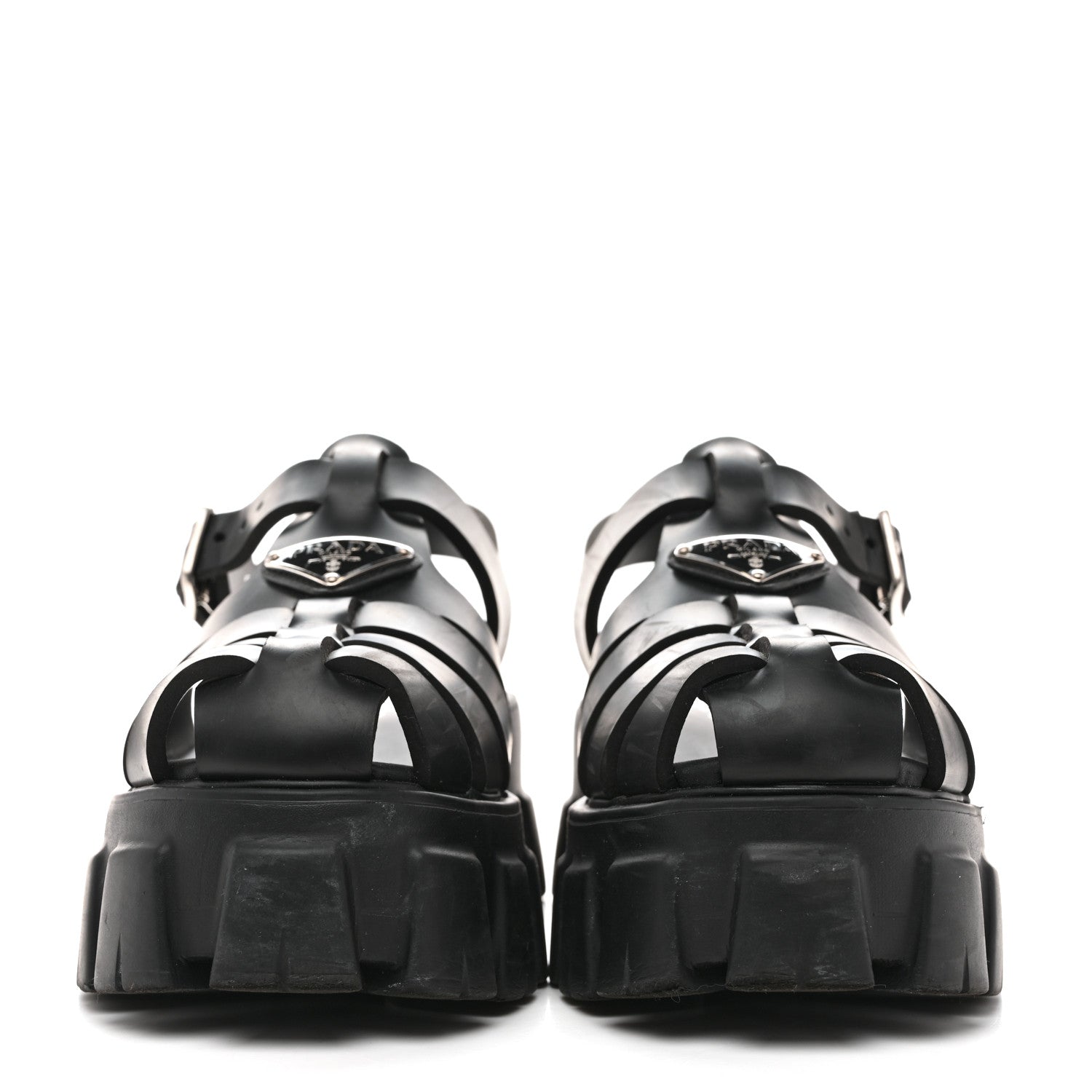 Prada Foam Rubber Triangle Logo Monolith 55mm Cage Sandals 37 Black 3 of 12