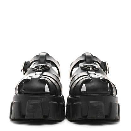 Prada Foam Rubber Triangle Logo Monolith 55mm Cage Sandals 37 Black 3 of 12