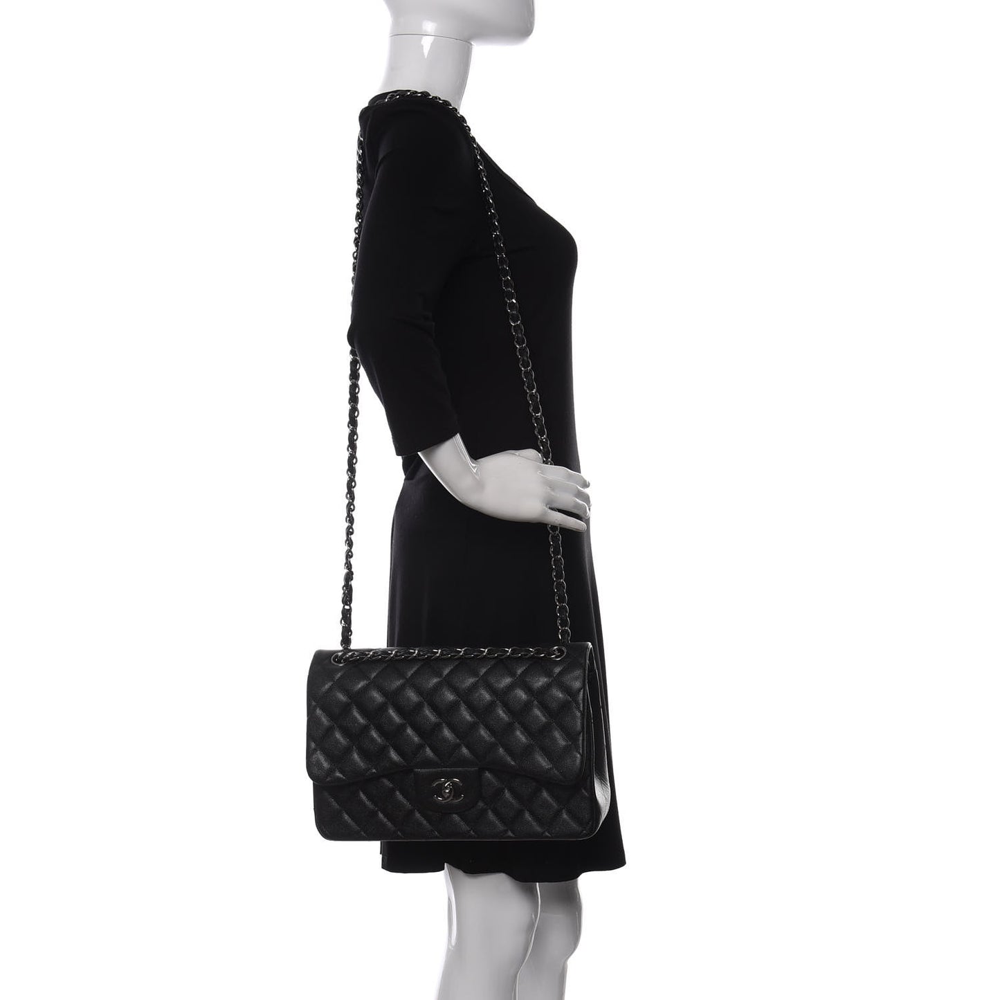 Iridescent Caviar Quilted Jumbo Double Flap Black