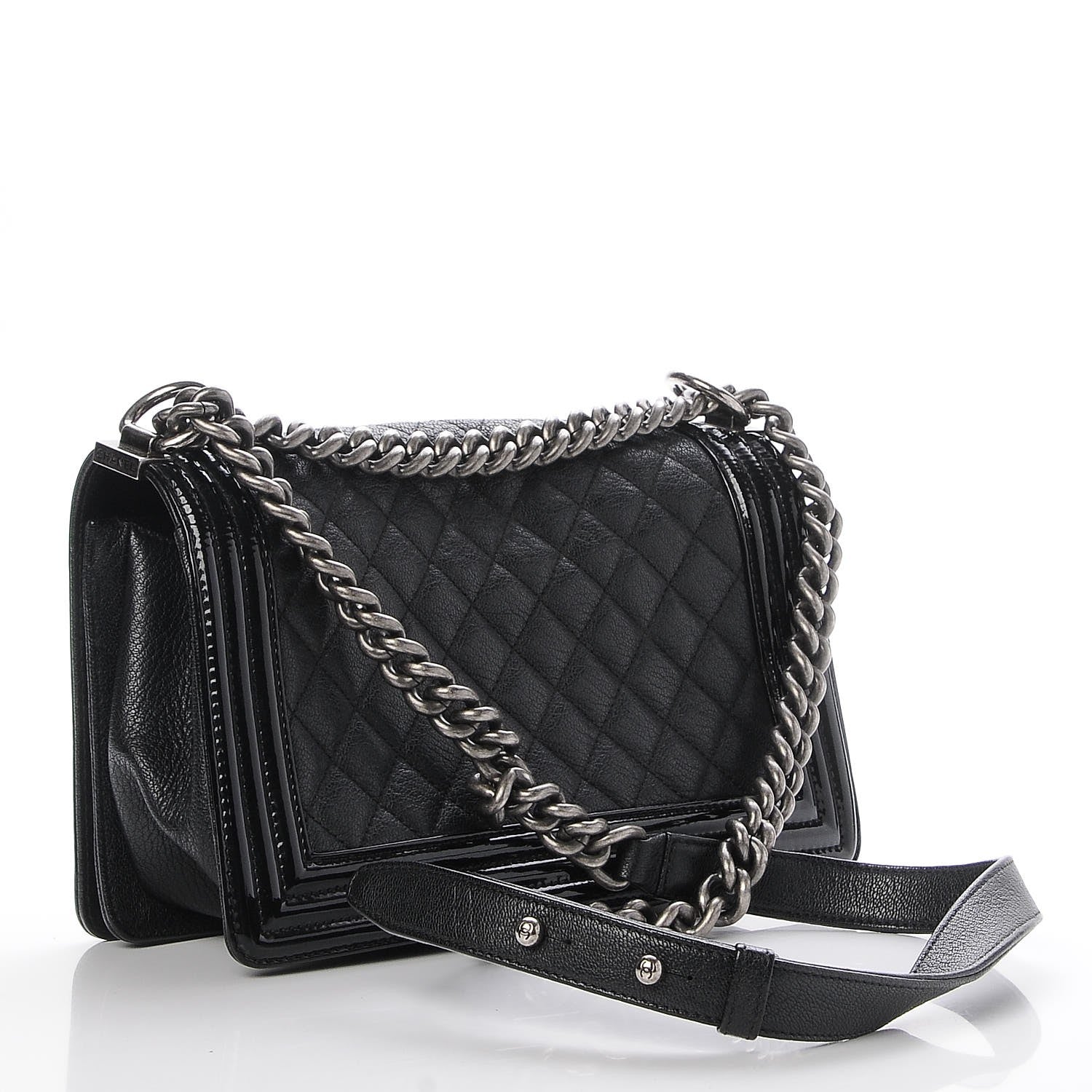 Chanel Goatskin Quilted Patent Medium Duo Boy Flap Black 4 of 8