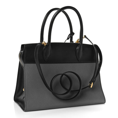 Prada Saffiano City Calfskin Medium Esplanade Tote Mercurio Black 3 of 9