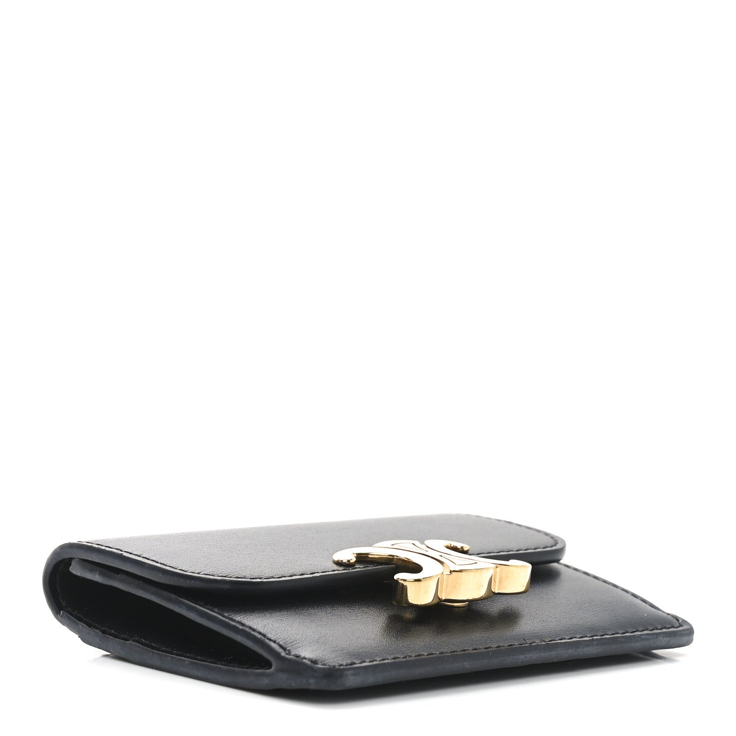 Celine Shiny Calfskin Triomphe Flap Card Holder Black 4 of 6