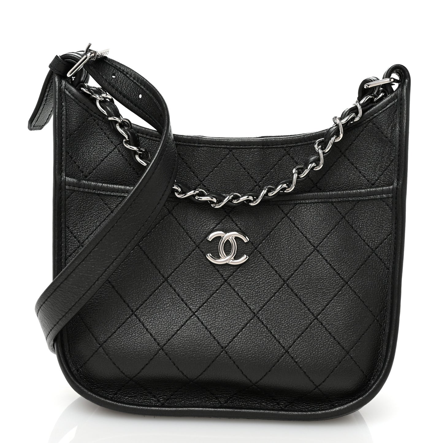 Calfskin Quilted Jungle Stroll Hobo Bag Black
