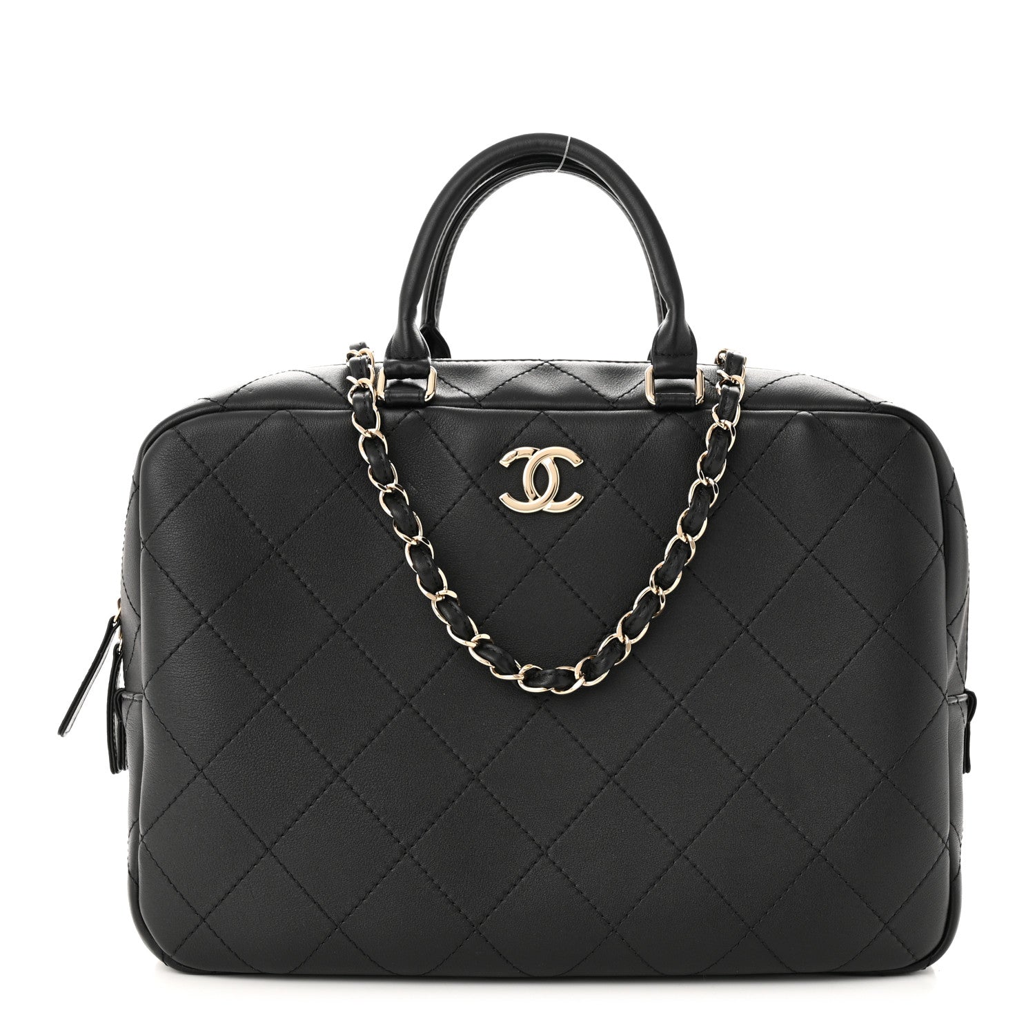 Chanel Calfskin Diamond Stitched Top Handle Bowling Bag Black 1 of 10