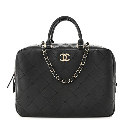 Chanel Calfskin Diamond Stitched Top Handle Bowling Bag Black 1 of 10