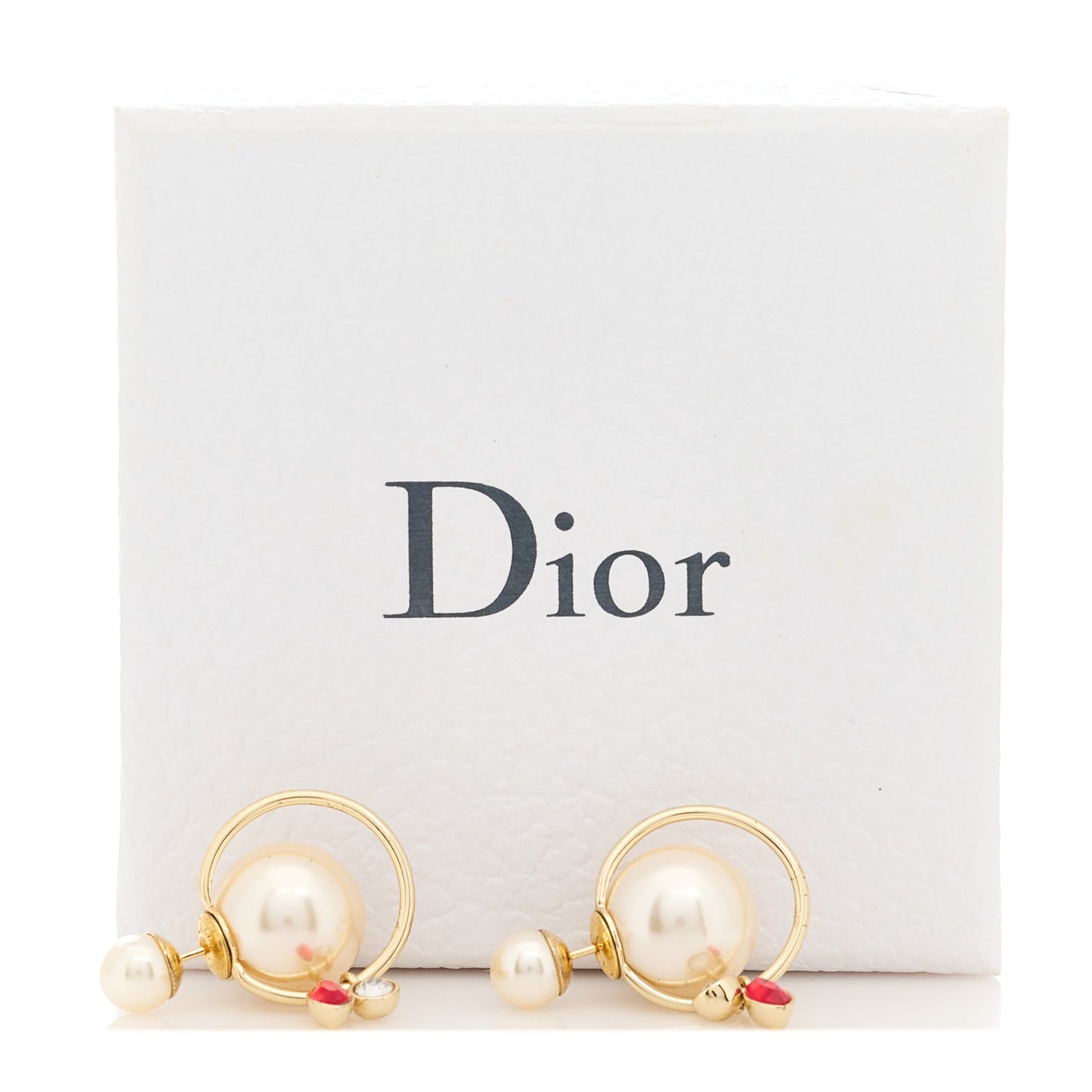 Pearl Crystal Mise En Dior Tribal Dangle Earrings Gold Red