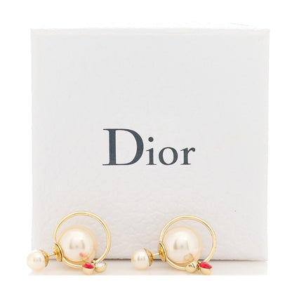 Christian Dior Pearl Crystal Mise En Dior Tribal Dangle Earrings Gold Red 5 of 5