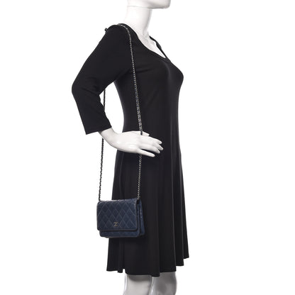 Chanel Lambskin Quilted Wallet On Chain WOC Blue 2 of 16