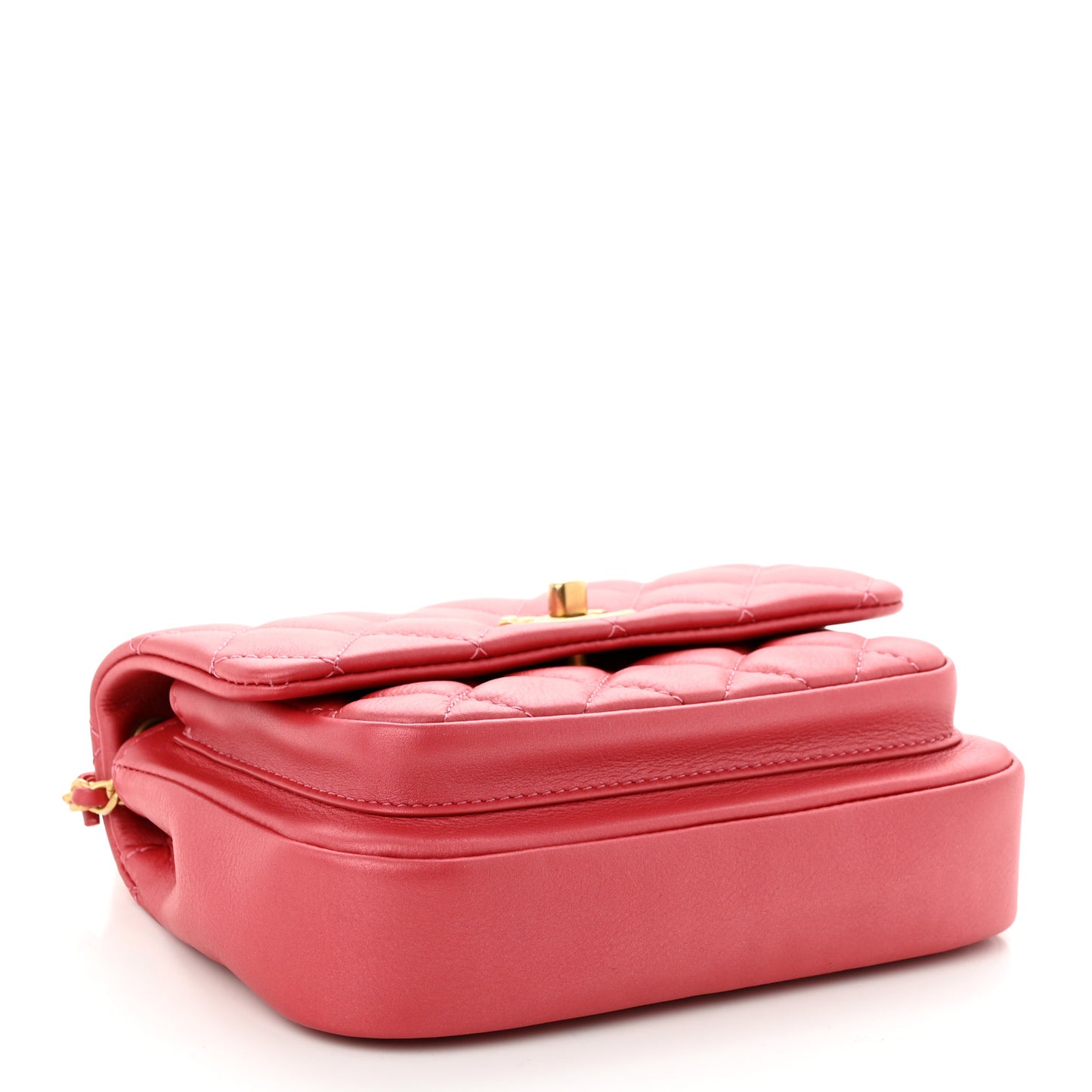 Calfskin Quilted Top Handle Flap Dark Pink