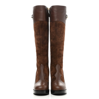 Gucci Austin Calfskin Super Softy Suede Interlocking G Knee High Boots 38.5 Brown Mahogany 2 of 12