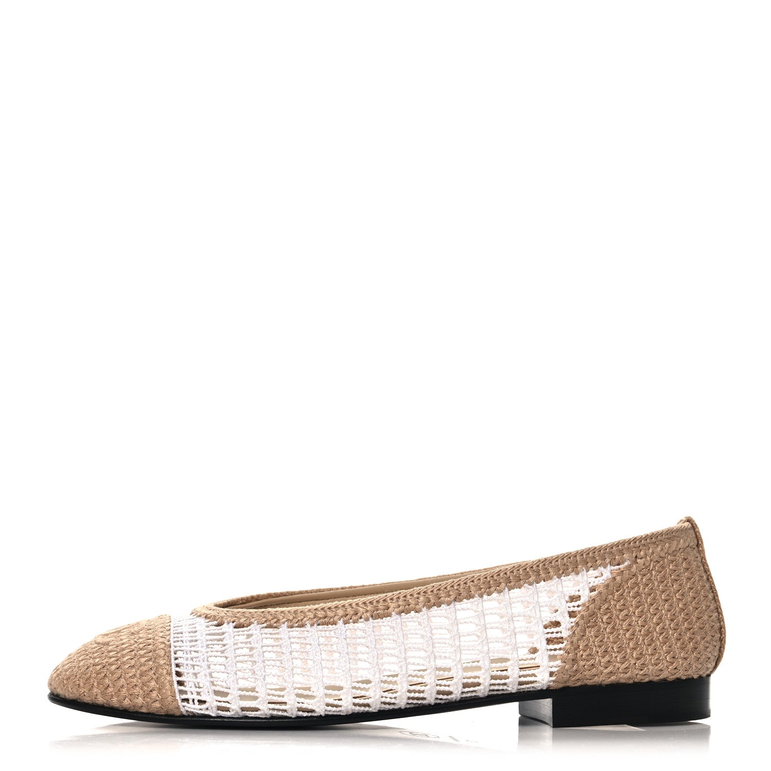 Chanel Raffia Cap Toe Ballerina Flats 37 White Beige 1678450 – FASHIONPHILE