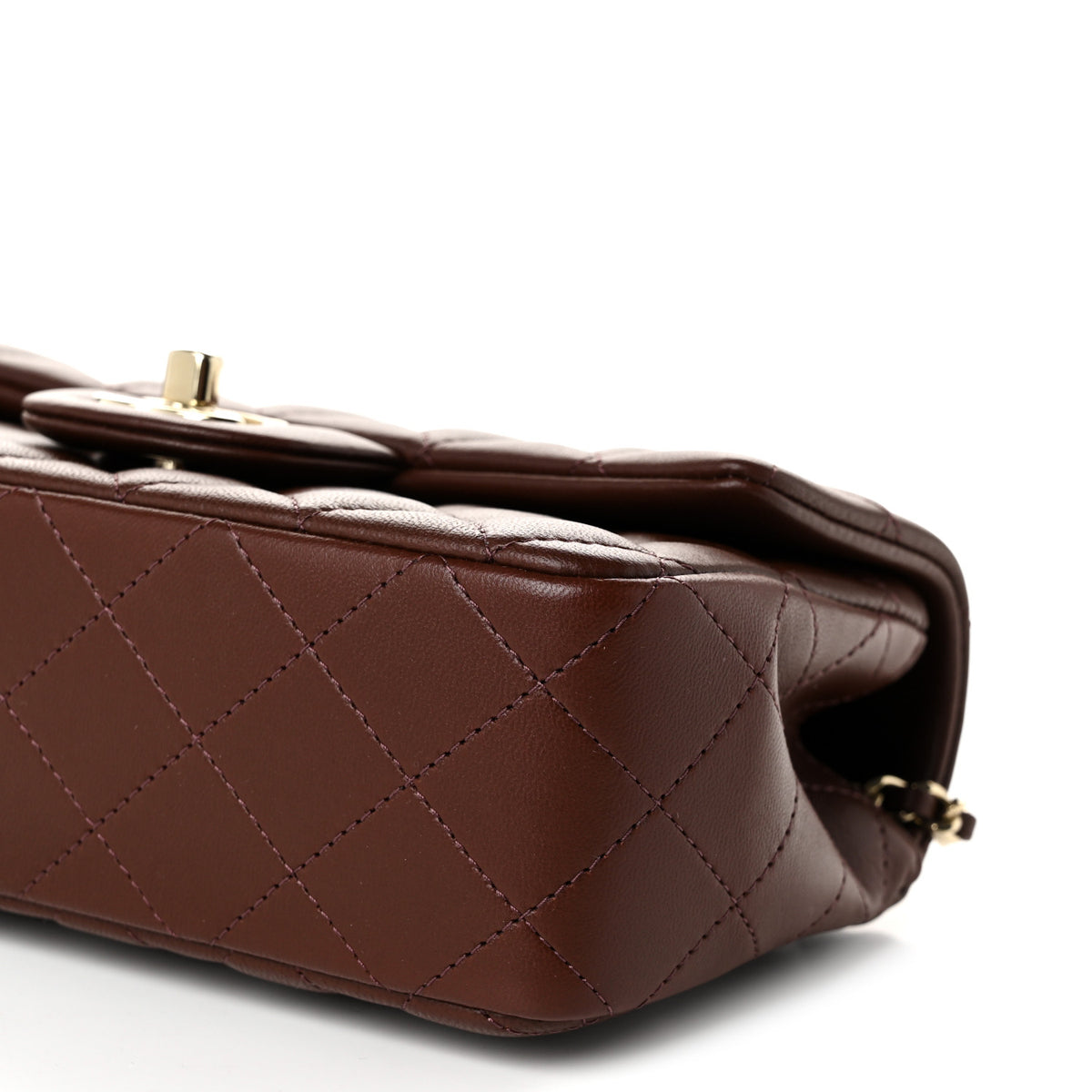 Lambskin Quilted Mini Top Handle Rectangular Flap Dark Brown