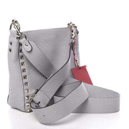 Valentino Garavani Pebbled Calfskin Mini Rockstud Flip-Lock Messenger Bag Pastel Grey 3 of 9