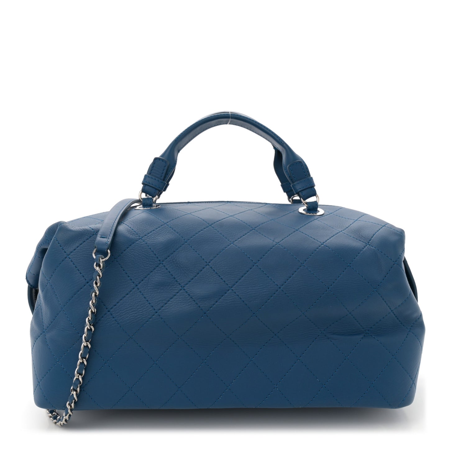 Calfskin Stitched Large Bowling Bag Blue