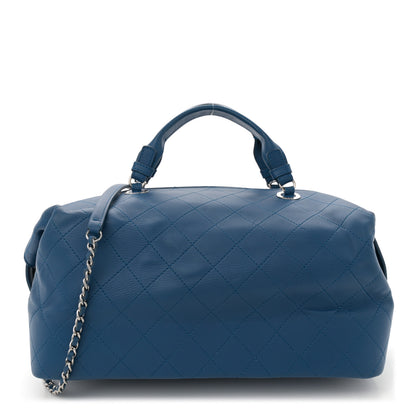 Chanel Calfskin Stitched Large Bowling Bag Blue 1 of 11