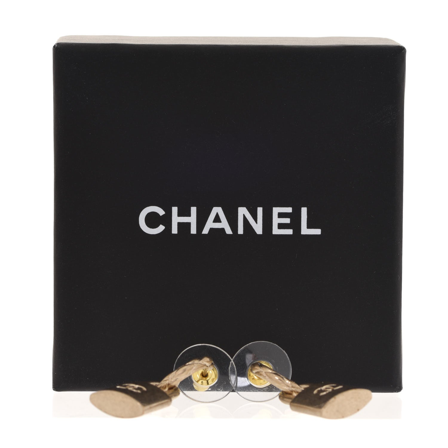 Chanel Metal Lock Drop Earrings Light Gold 5 of 5