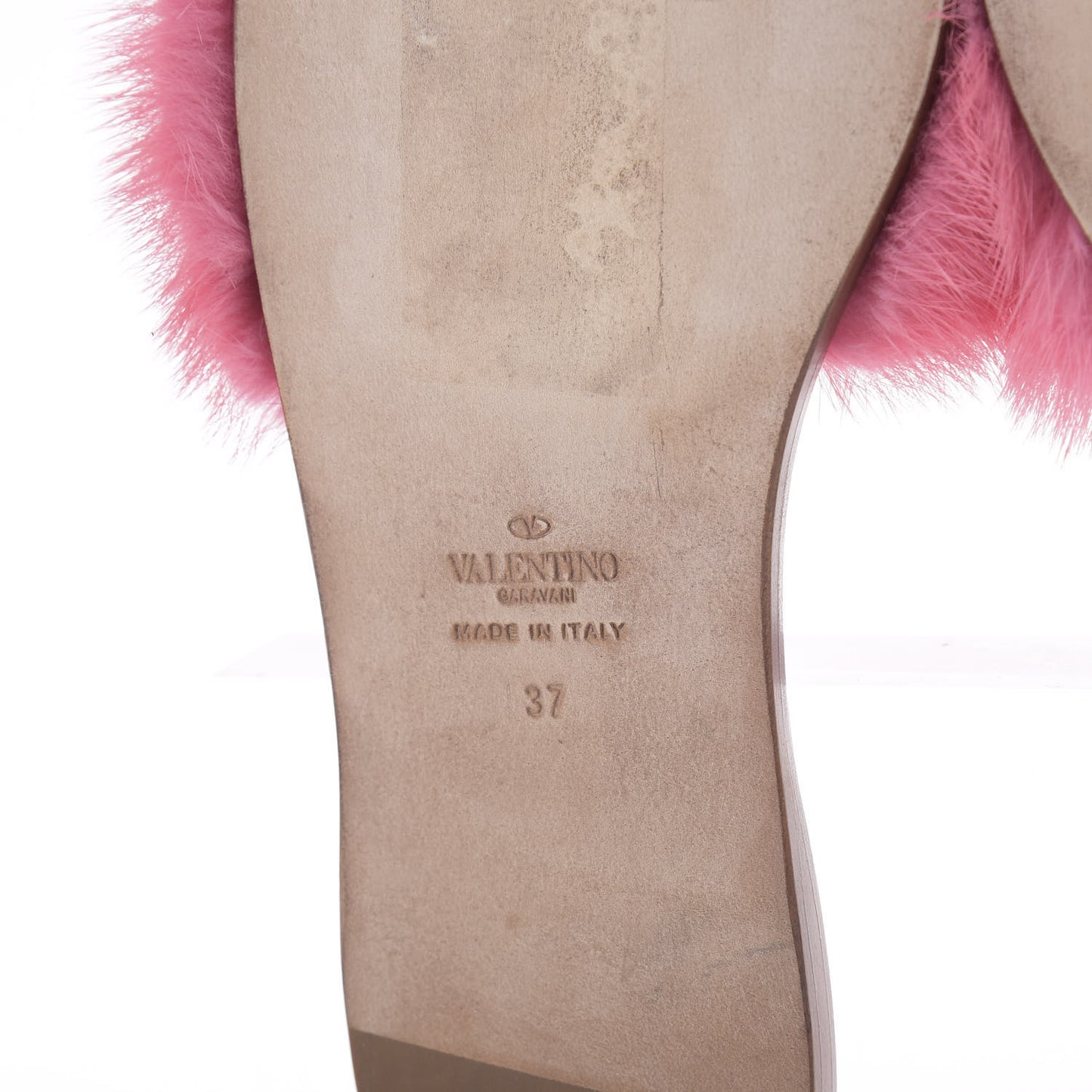 Mink Fur Rockstud Flat Slide Sandals 37 Shadow Pink