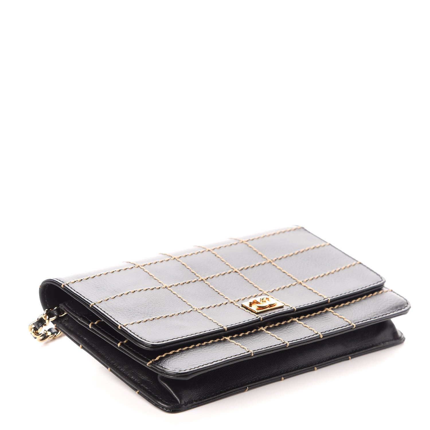Chanel Calfskin Stitched Square Quilted Wallet On Chain WOC Black 4 of 9