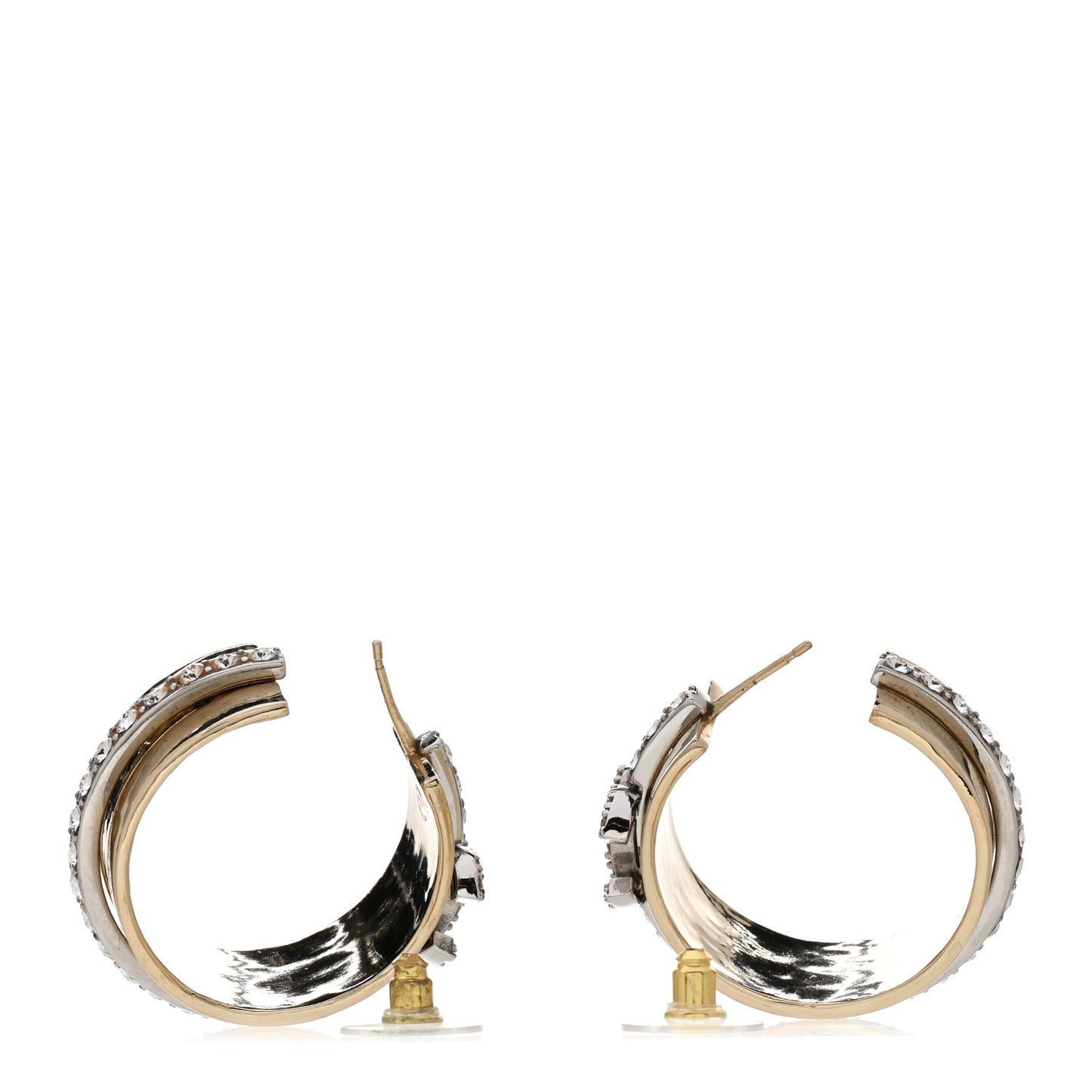 Metal Crystal CC Hoop Earrings Gold Silver