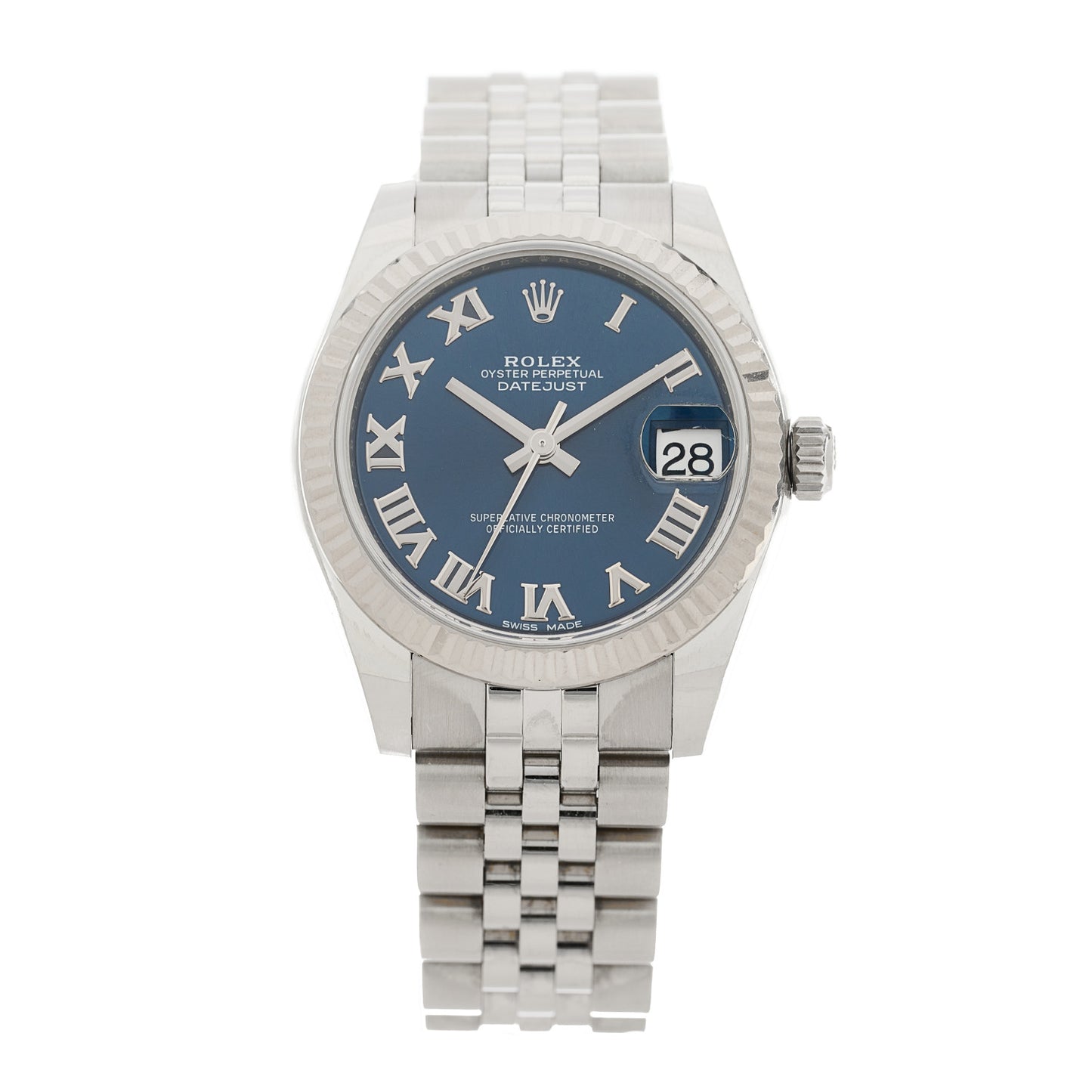 Stainless Steel 18K White Gold 31mm Oyster Perpetual Datejust Watch Blue Roman 178274