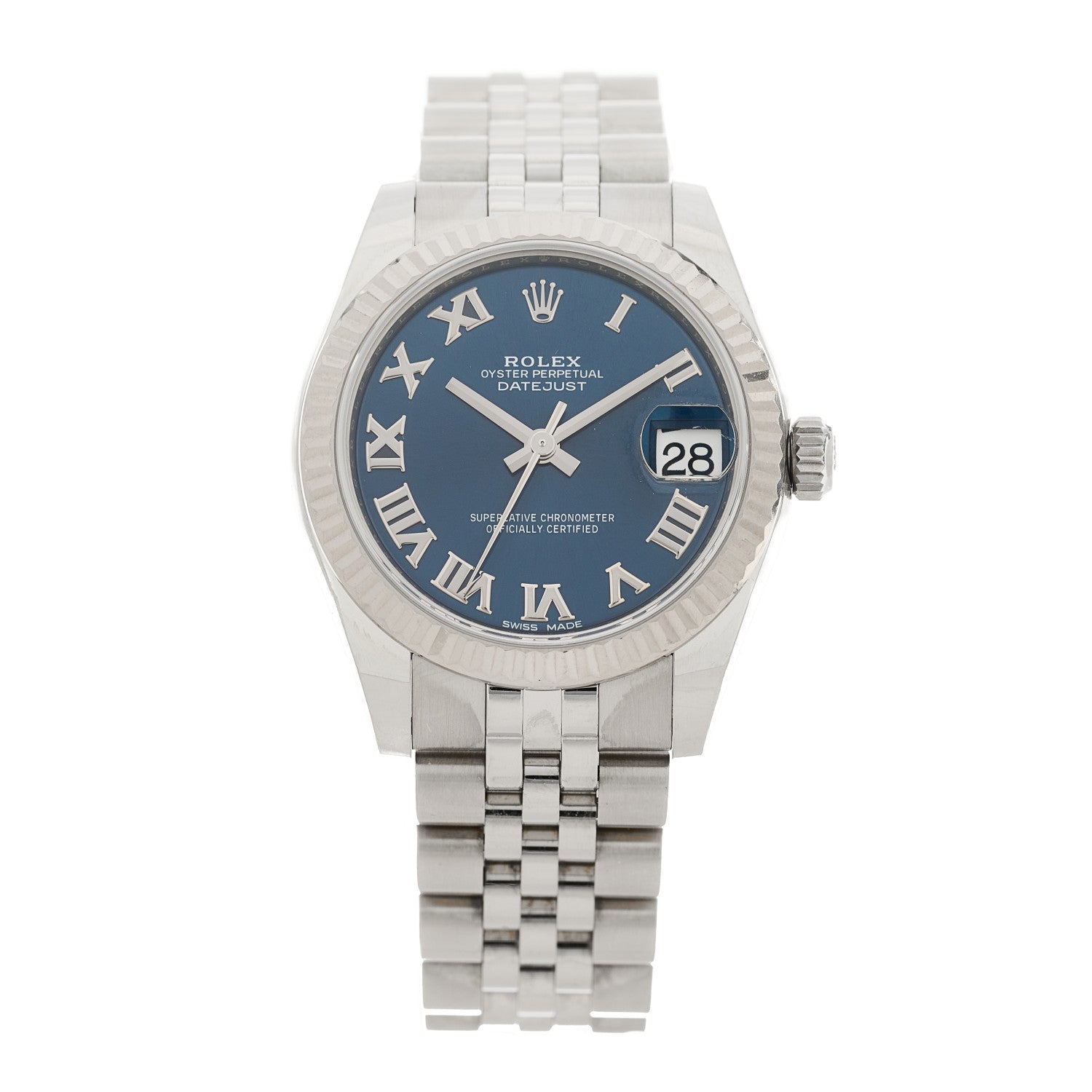 Rolex Stainless Steel 18K White Gold 31mm Oyster Perpetual Datejust Watch Blue Roman 178274 1 of 4