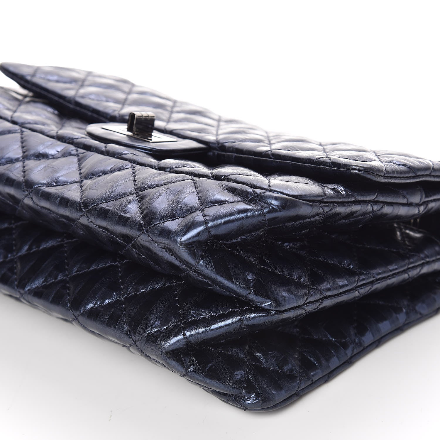 Chanel Metallic Aged Calfskin Striped Accordion Reissue 2.55 Flap Blue 6 of 10